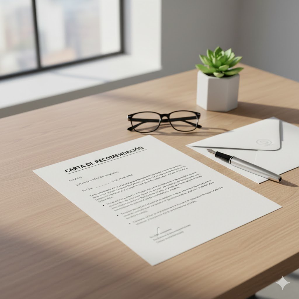 Modelo de carta de recomendación laboral sobre un escritorio